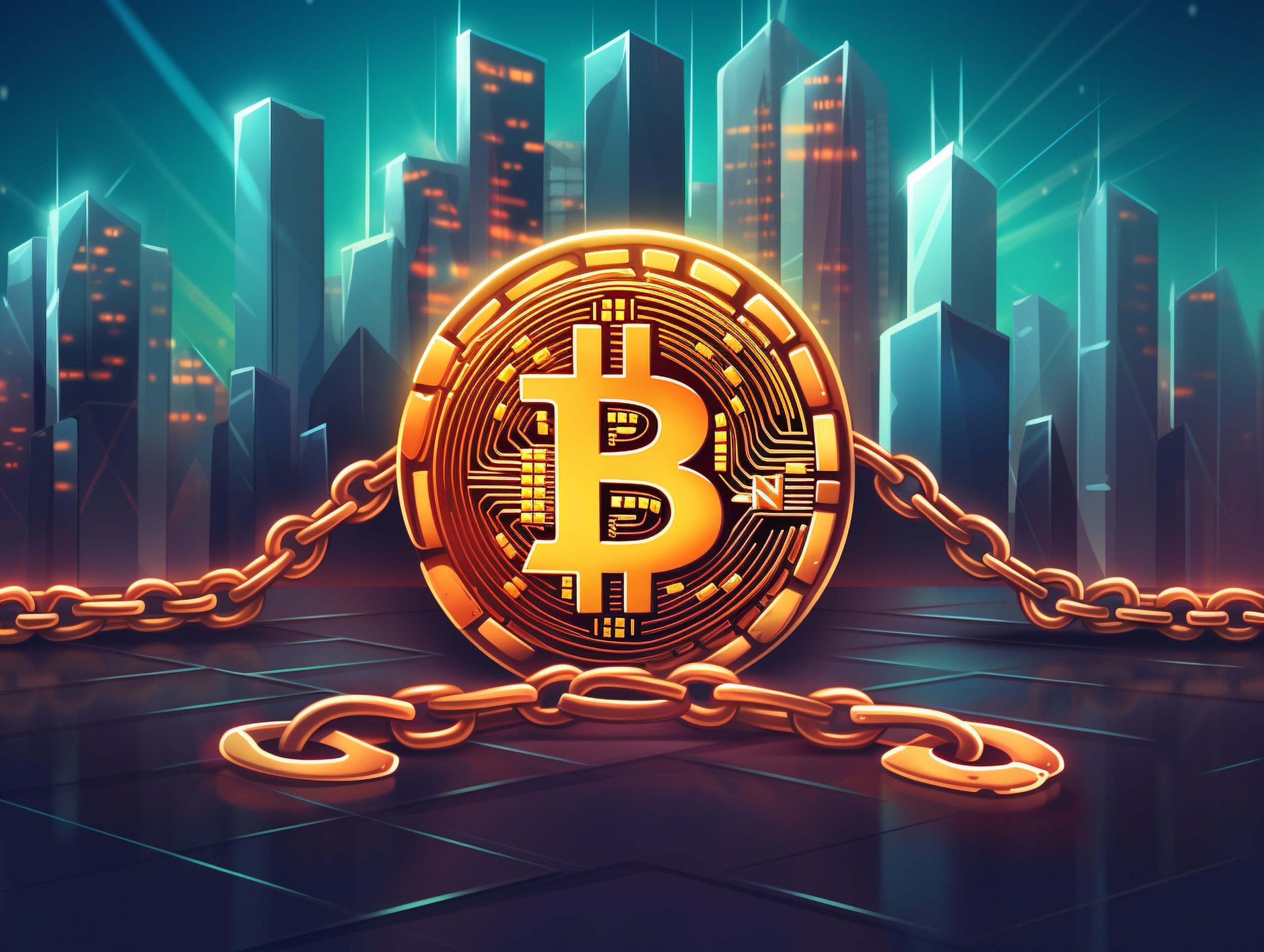 Chained bitcoin illustration