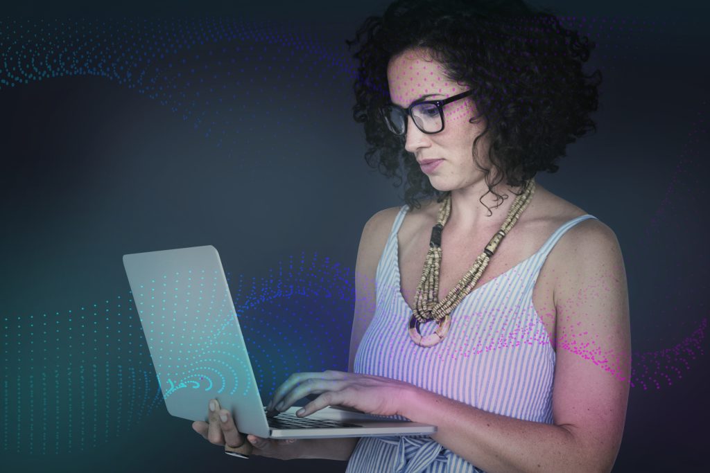 Woman searching on her laptop