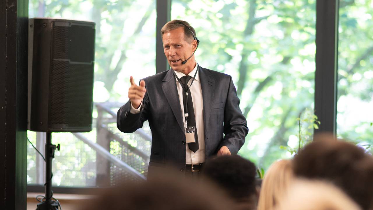 Businessman giving a speech.