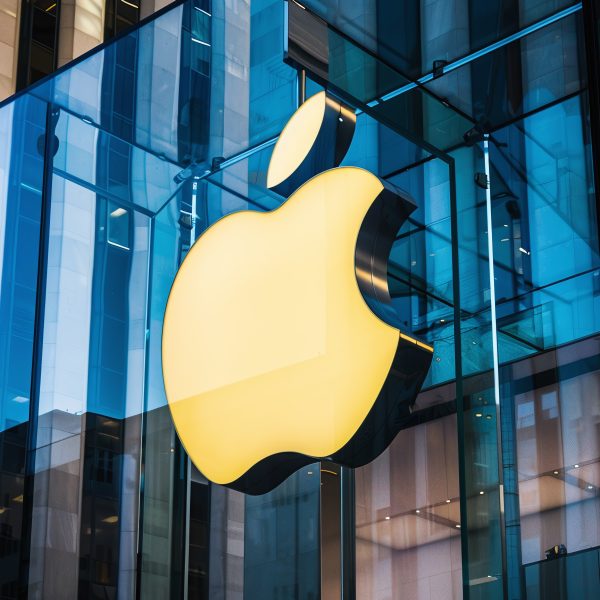 Apple logo at the front of an Apple Store
